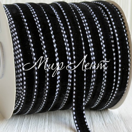 Лента велюр с кантом, 1 см, черная, рулон 45 м