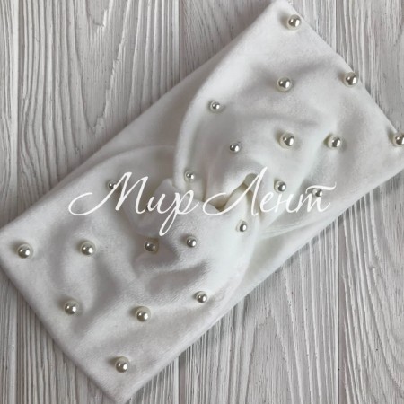 Повязка спорт велюр с жемчугом, 11 см, белый, шт.