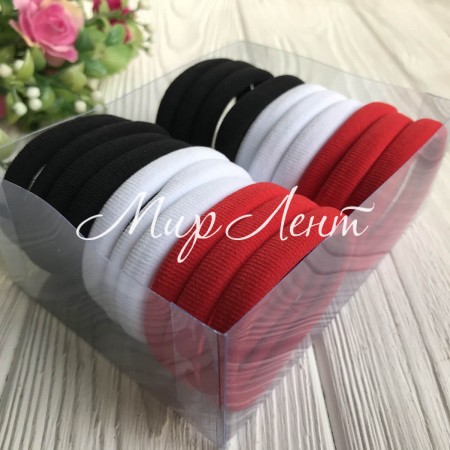 Набір резинок велюрчік, 5 см, біло-червоно-чорні, упаковка 20 шт.