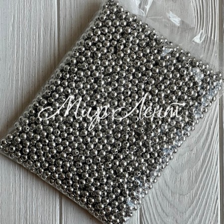 Бусины гальваника, 8 мм, серебро, упаковка 500 грамм