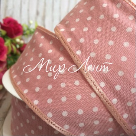 Лента джинс горох, 4 см, пудровый, рулон 17,5 м