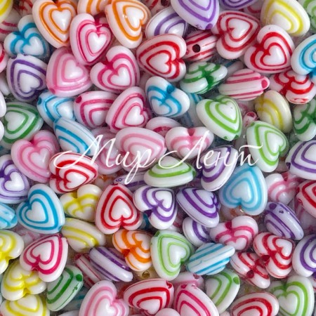 Бусина сердечко, 11 мм, кольоровий мікс, упаковка 500 г