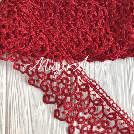 Кружево макраме "Сандра", 7,5 см, красное, рулон 9 м