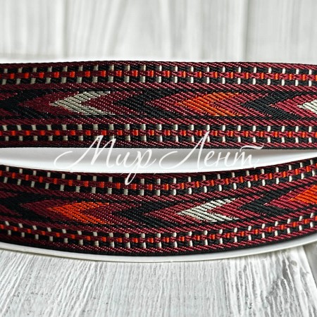 Лента с вышивкой (D19822), 2 см, коричнево-оранжево-бежевая, рулон 23 м