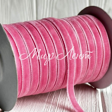 Лента велюр, 0,6 см, розовый, рулон 45 м