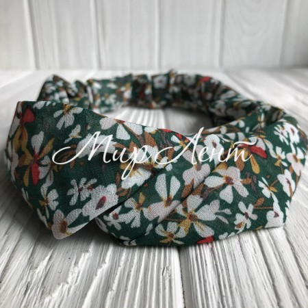 Повязка-переплет шифон в цветочек, 6 см, темно-зеленый, шт.