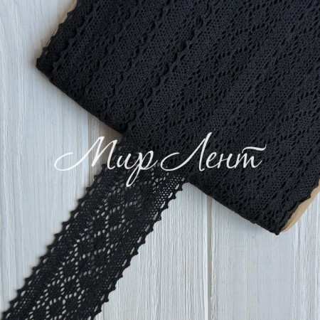 Кружево вязаное (D30255), черное, 6 см, рулон 23 м