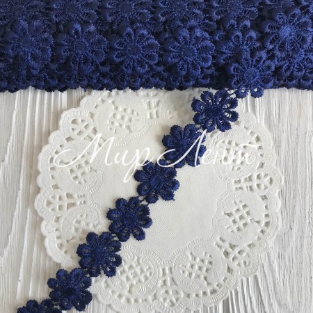 Кружево отрывное цветочек, 2,5 см, сапфировый, рулон 15 ярдов