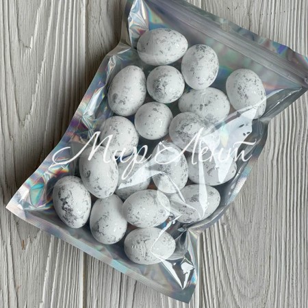 Пасхальные яйца (L00738), 3х4 см, белые с серебром, упаковка 18 шт.