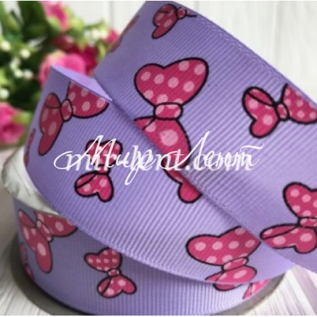 Репс 2,5 см, бантики, лиловый, рулон 23 м