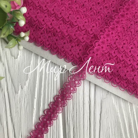 Кружево Амели (нестрейчевое), 1,5 см, малиновый, рулон 16,5 м