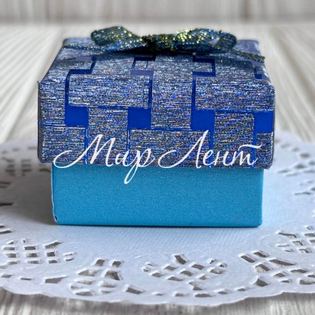 Коробочка для прикрас квадратна, 4,5х4,5х3 см, блакитна, візерунок з парчовим бантиком, 1 шт.
