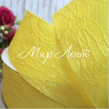 Атлас 4 см, кружево, желтый, рулон 17,5 м