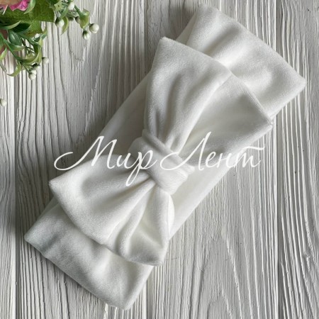 Повязка спорт велюр c бантом mini, 9х20 см, белая, шт.