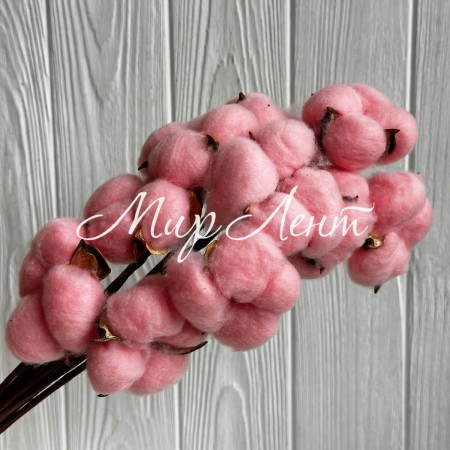 Хлопок стабилизированный на ножке, 38 см, розово-персиковый, упаковка 10 шт.