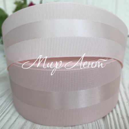 Репс с атласной полосой, 4 см, персиковый, рулон 23 м