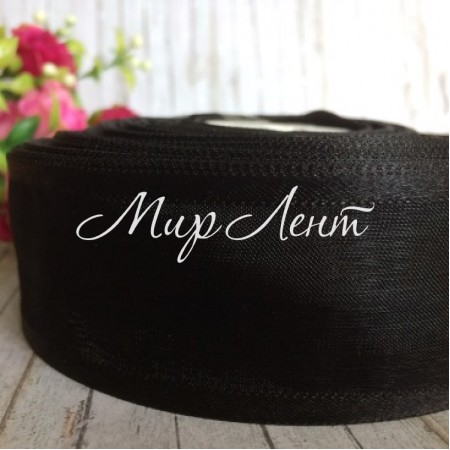 Органза с атласным кантом, 4 см, черный, рулон 45 м