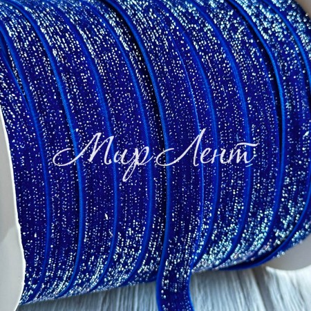 Лента велюр с перламутром, 1 cм, темно-синий, рулон 45 м