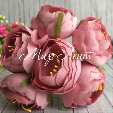 Півонії тканинні на гілочці, 4 см, пудровие, упаковка 30 шт.