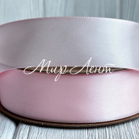 Атлас двусторонний (премиум), 2,5 см, светло-розовый, рулон 23 м