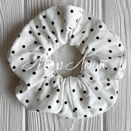 Скранч трикотаж горох, 12 см, білий в чорний горох, шт.