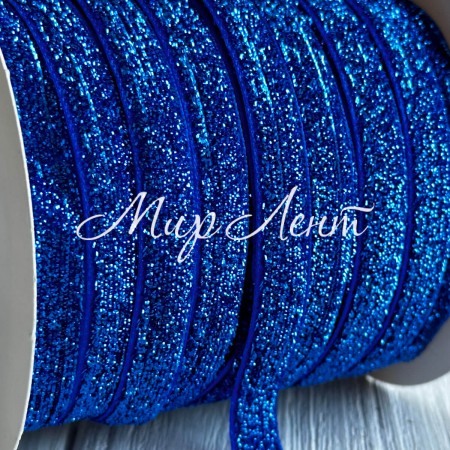 Лента велюр с люрексом, 1 cм, темно-синий, рулон 45 м
