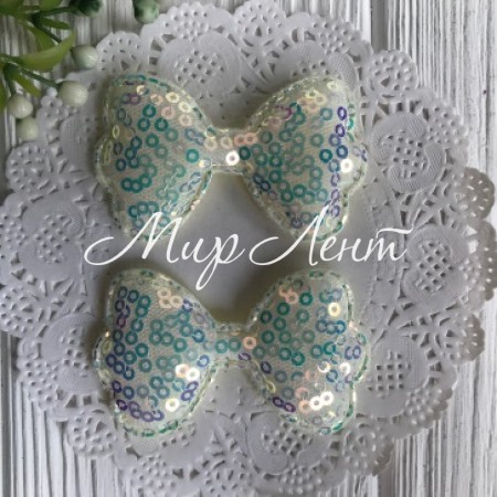 Аппликация бантик с паетками, 6 см, желтый, упаковка 20 шт.