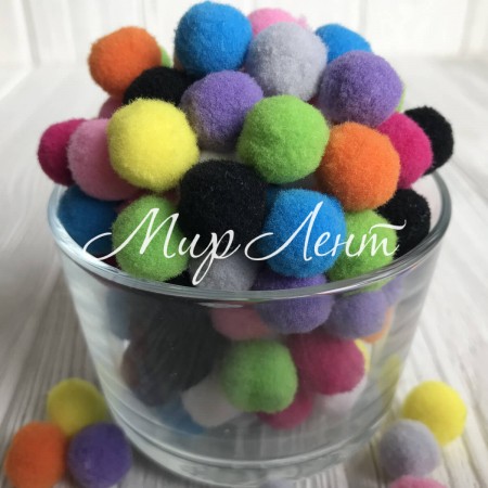 Помпоны (мікс), 1,5 см, кольоровий мікс, упаковка 1000 шт.