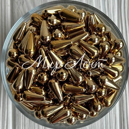 Бусина капля, 16х8 мм, золото, упаковка 250 г