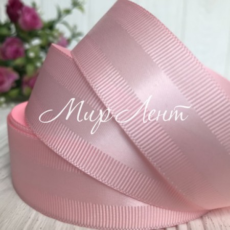 Репс с атласной полосой, 2,5 см, светло-розовый, рулон 23 м