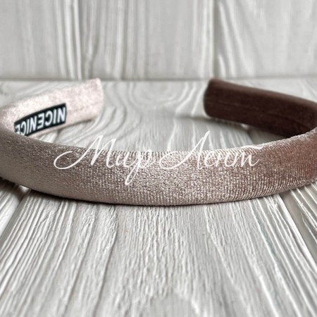 Обруч велюр-блеск тонкий, 1,8 см, кофейный, шт.