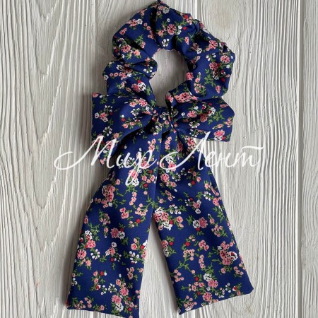 Резинка Твилли жатка бант в цветочек, 27 см, темно-синяя, шт.