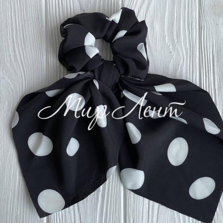 Резинка Твилли жатка большой горох, 30 см, черно-белый, шт.