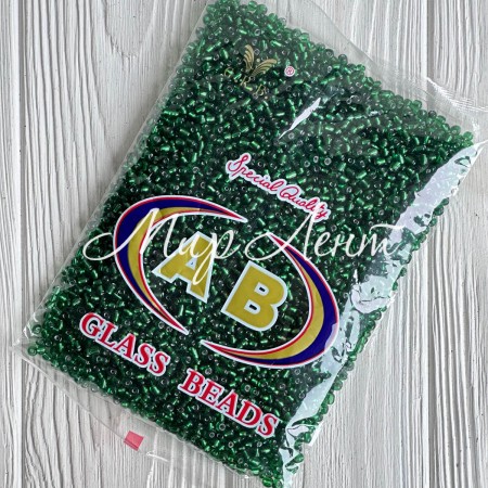 Бисер, размер 6/0, зеленый прозрачный с белой серединкой (27), упаковка 400 г