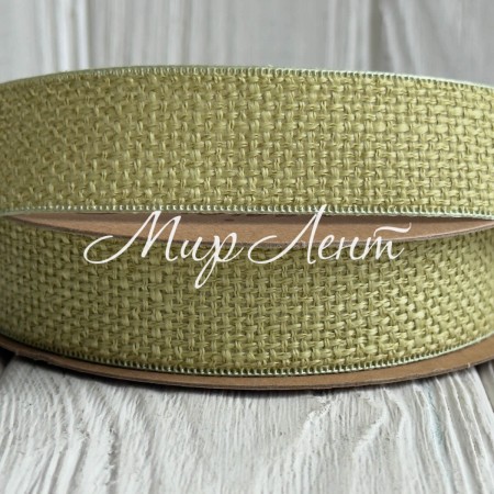 Лента мешковина с плетением (D30339), 2,5 см, оливковая, рулон 9 м