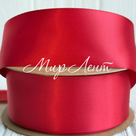 Атлас двосторонній (преміум), 3,8 см, червоний, рулон 23 м