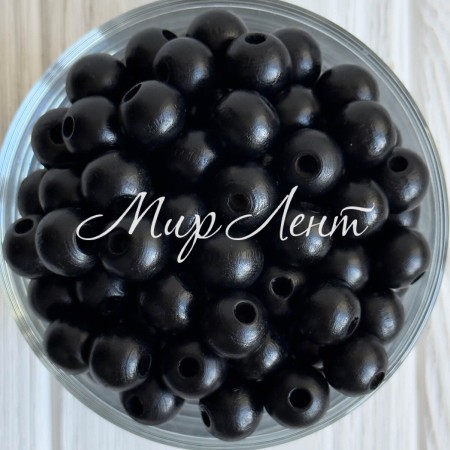 Дерев'яні намистини круглі, 14 мм, чорні, упаковка 500 г