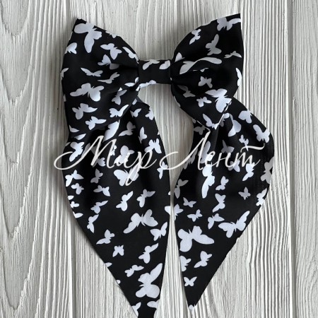 Резинка (уточка) маленький бант платок с бабочками, 14х23 см, черная, шт.