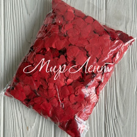 Наповнювач конфеті (сердечки), 12 мм, червоний, упаковка 100 г 