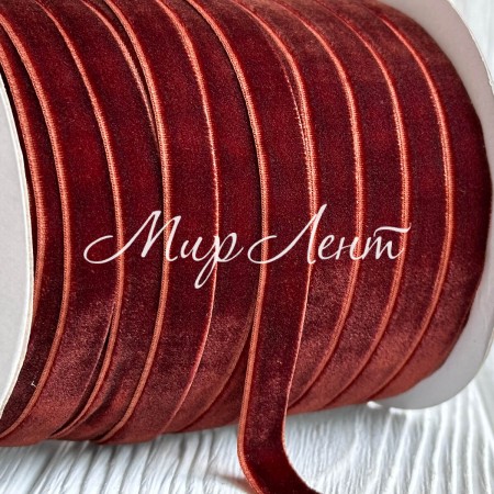 Лента велюр, 2,5 см, бренди, рулон 45 м