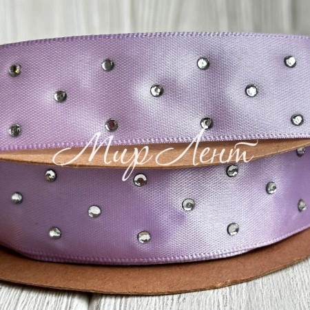 Атлас со стразами, 2,5 см, лиловый, рулон 18,5 м