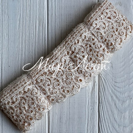 Кружево макраме "Сандра", 7,5 см, молочное, рулон 9 м