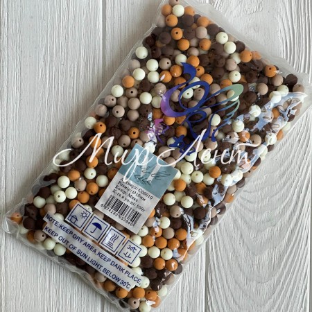 Бусина матова "Зефірка", 10 мм, коричневий мікс, упаковка 500 грам