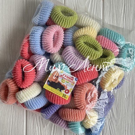 Резинка махровая, 5 см, пастельный микс, упаковка 50 шт.