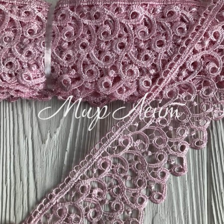 Кружево макраме "Сандра", 7,5 см, розовое, рулон 9 м