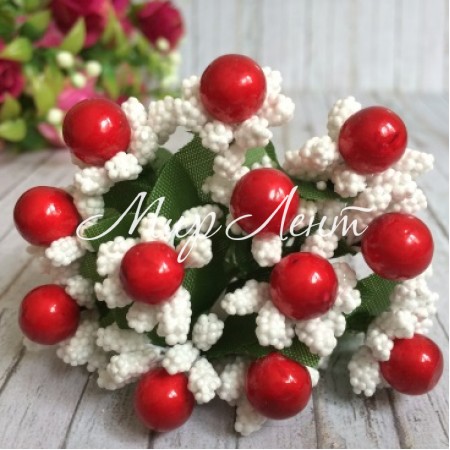 Гілочка біла з червоними ягідками, упаковка 12 пучків (144 шт.)