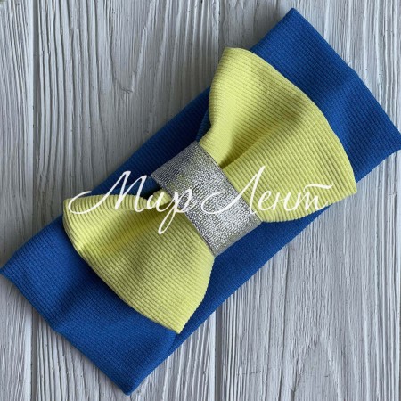 Повязка рубчик бант Ukraine, 11 см, желто-синяя с парчой, шт.