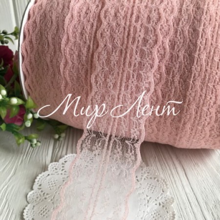 Кружево цветочек, 4,5 см, персиковое, (не стрейчевое), бобина 270 м