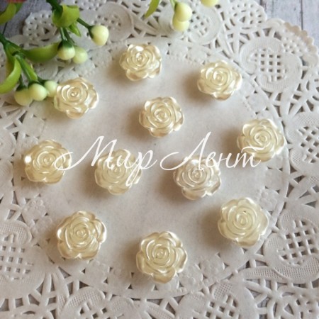 Серединка розочка мини с перламутром, 10 мм, молочная, упаковка 500 г.