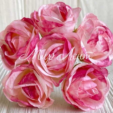 Мраморная роза, 4,5 см, бело-малиновая, упаковка 42 шт.